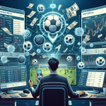 A modern digital illustration of a person sitting at a desk with multiple monitors and a smartphone open to an online sports betting platform. The screens display football match odds, betting slips, and live scores. Floating icons of soccer balls, basketballs, and currency symbols surround the character. The atmosphere is energetic but focused, with a clean, bright interface on the devices. The setting is home-based, cozy, and slightly techy, reflecting the accessibility of betting from anywhere. The art style is semi-realistic or vector, ideal for an article about SBOBet and safe online gambling.